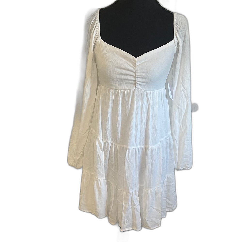 Altar’d State White Gauzy Long Sleeve Tiered Babydoll Mini Dress XS NWT